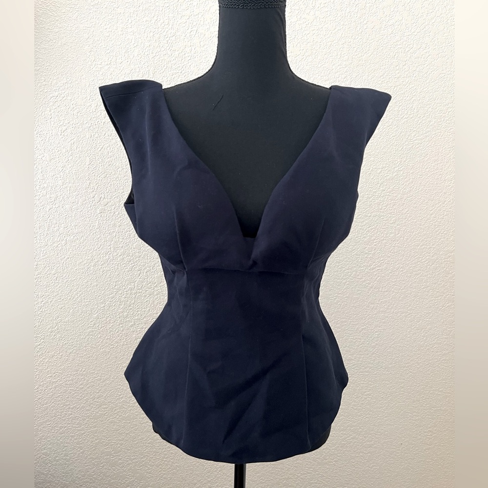 Ioanna Kourbela Navy Peplum Tank Top Blouse Size Small